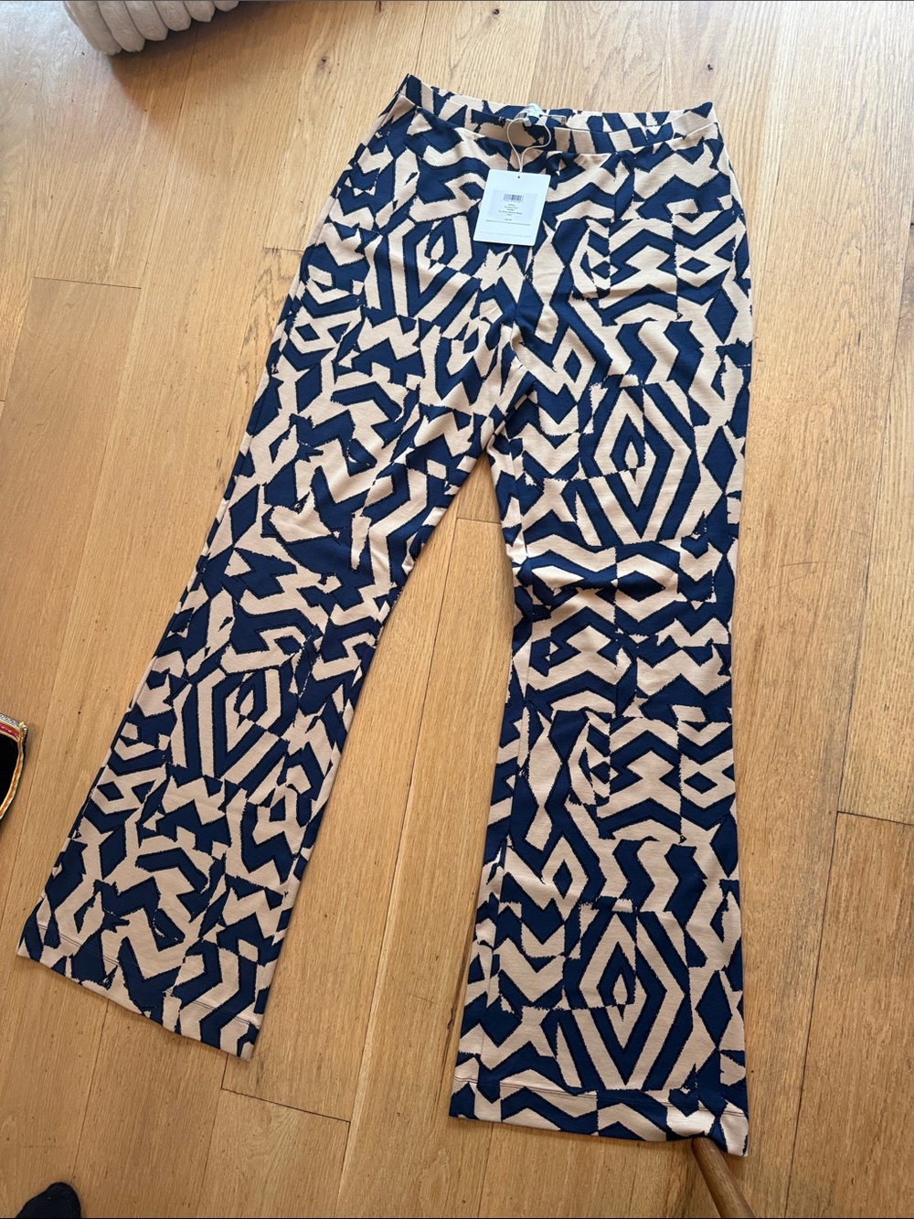 Diane Von Furstenberg Beige & Navy Geometric Boot-Cut Pants